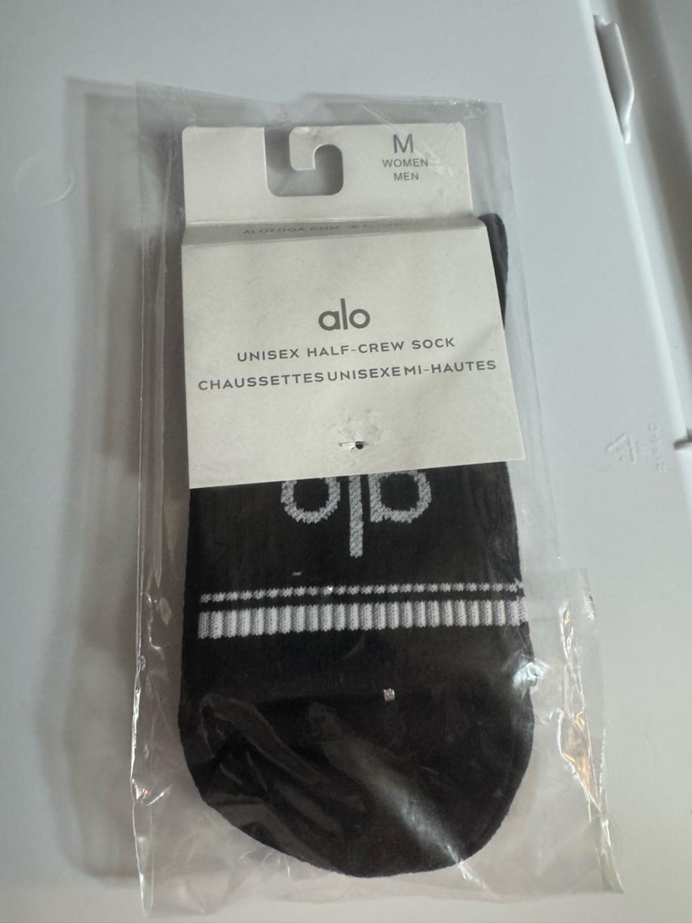 ALO Yoga Black Half-Crew Socks with White Stripes